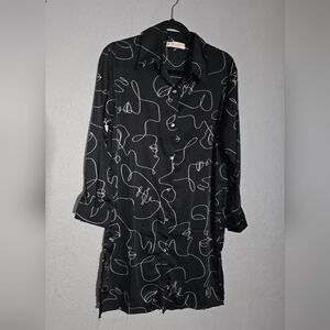 Jon & Anna Contemporary Black satin button tunic shirt dress Retro Print Size S